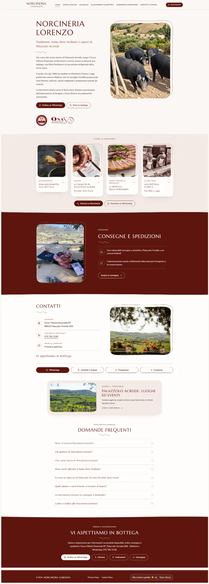 Sito web della Norcineria Lorenzo a Palazzolo Acreide, salumi artigianali e Suino Nero Siciliano